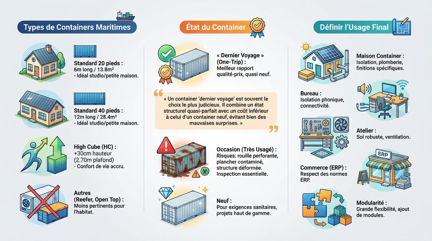 Comparaison technique des dimensions et usages d'un container maritime pour l'habitat