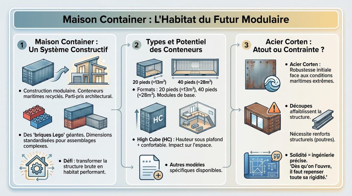 Maison container moderne avec architecture modulaire en acier corten